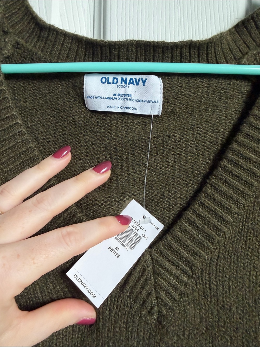 Old Navy Olive Green V-Neck Women's Sweater Dress - Picture 3 of 6